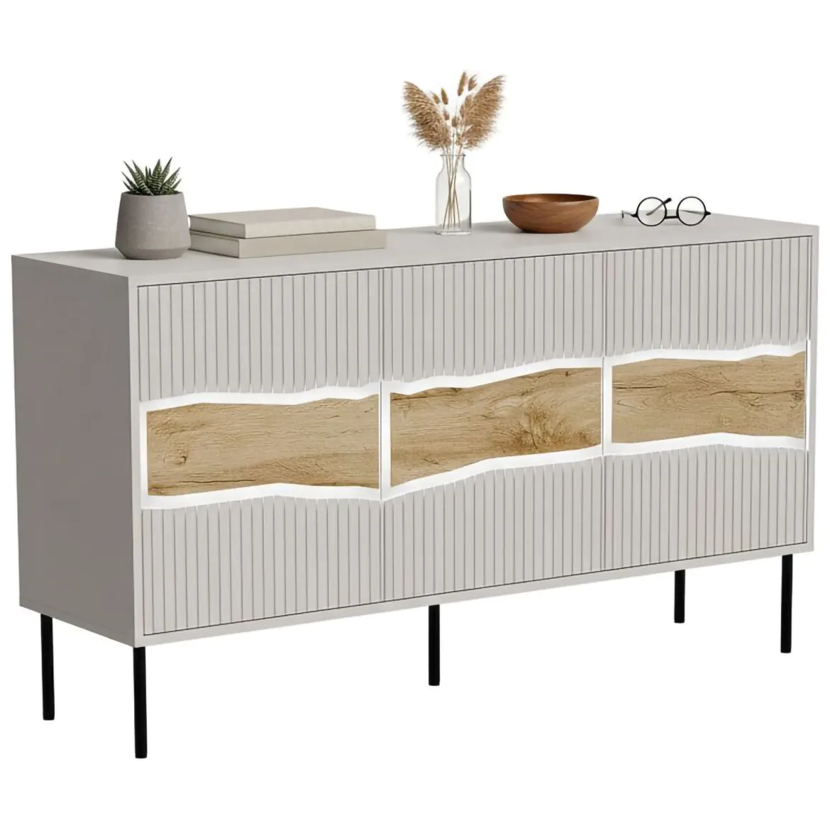Credenza Saliceto, 144x40 h80 cm, Beige e Rovere Nodi