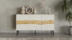 Credenza Saliceto, 144x40 h80 cm, Beige e Rovere Nodi