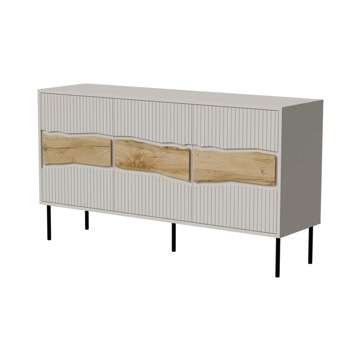 Credenza Saliceto, 144x40 h80 cm, Beige e Rovere Nodi