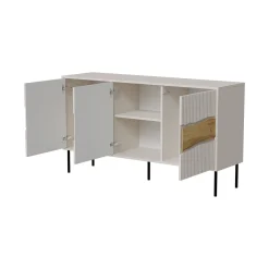 Credenza Saliceto, 144x40 h80 cm, Beige e Rovere Nodi