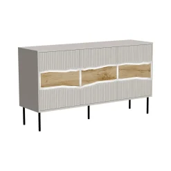 Credenza Saliceto, 144x40 h80 cm, Beige e Rovere Nodi