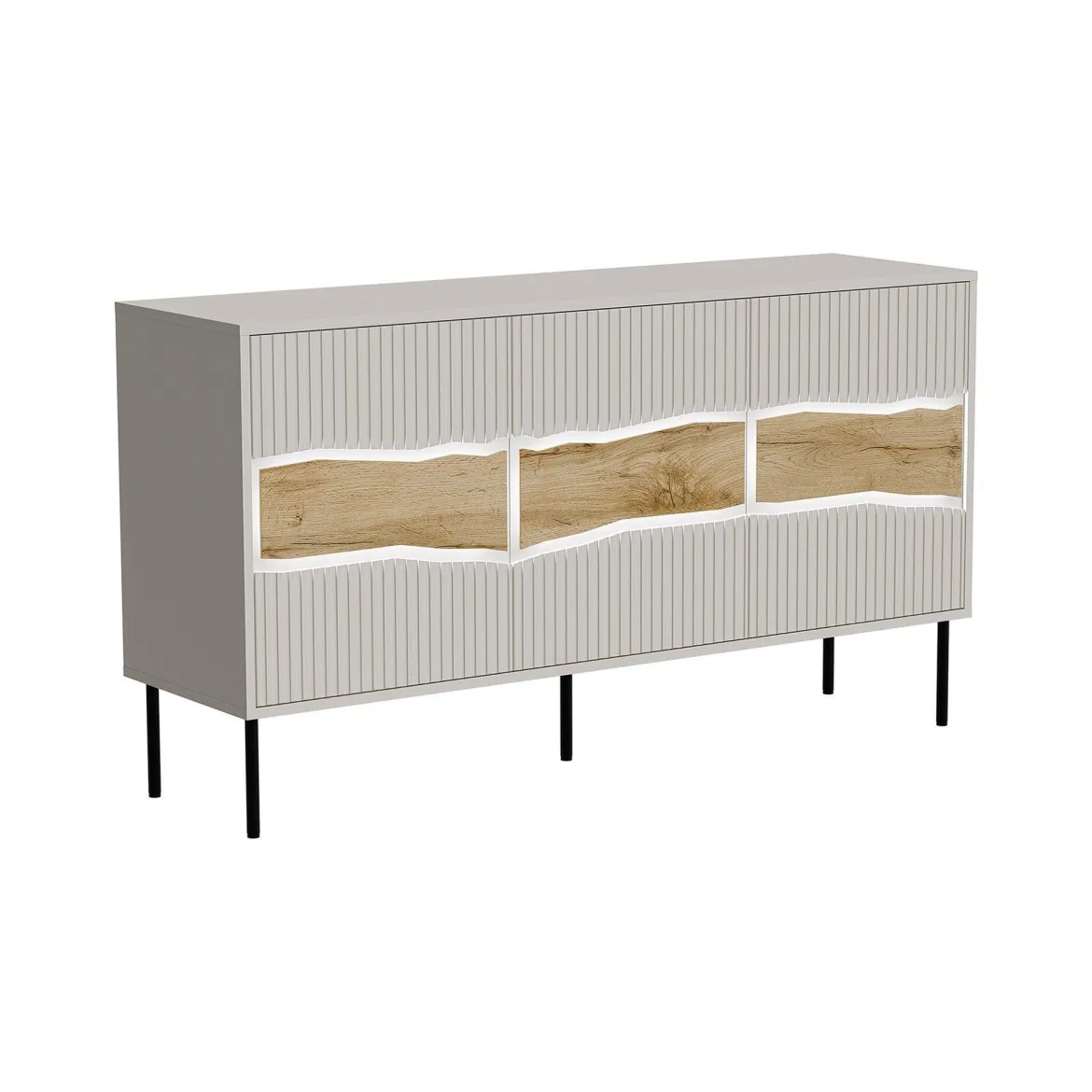 Credenza Saliceto, 144x40 h80 cm, Beige e Rovere Nodi