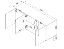 Credenza Saliceto, 144x40 h80 cm, Nero e Rovere Nodi
