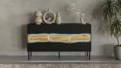 Credenza Saliceto, 144x40 h80 cm, Nero e Rovere Nodi