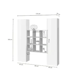 Credenza slim bianco lucida e acero 40x30x180h cm 2 ante - Acerenza