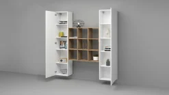 Credenza slim bianco lucida e acero 40x30x180h cm 2 ante - Acerenza