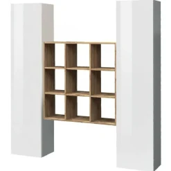 Credenza slim bianco lucida e acero 40x30x180h cm 2 ante - Acerenza