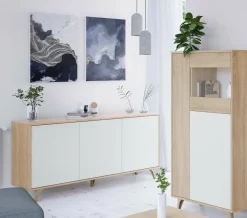 Credenza soggiorno rovere e bianca 154x41x75h cm 3 ante - Acrolorum