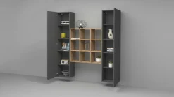 Credenza stretta antracite e acero 40x30x180h cm 2 ante - Acerenza