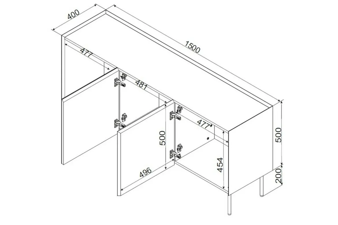 Credenza verde e rovere 150x40x70h cm 3 ante - Verrone