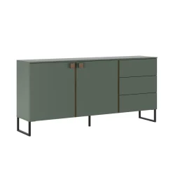 Credenza Verde Marrone Rovere 3 Cassetti 2 Ripiani 184x40x86h cm, Apertura Battente - Camere