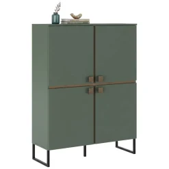 Credenza Verde Marrone Rovere 4 Ripiani 8 Vani 108x40x144h cm, 4 Ante - Guerina