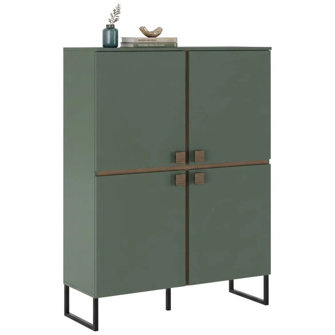 Credenza Verde Marrone Rovere 4 Ripiani 8 Vani 108x40x144h cm, 4 Ante - Guerina