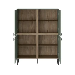 Credenza Verde Marrone Rovere 4 Ripiani 8 Vani 108x40x144h cm, 4 Ante - Guerina