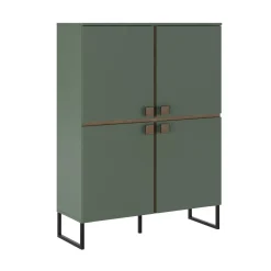 Credenza Verde Marrone Rovere 4 Ripiani 8 Vani 108x40x144h cm, 4 Ante - Guerina