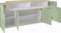 Credenza Verde 3 Ripiani Apertura Battente, a Ribalta 200x45x85.5h cm, 5 Ante - Pulfero