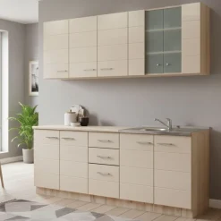 Cucina Beige Marrone Rovere 2 Cassetti 9 Ripiani, 10 Ante - Ieri