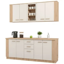 Cucina Beige Marrone Rovere Nodi 2 Cassetti 8 Ripiani, 9 Ante - Ghemme
