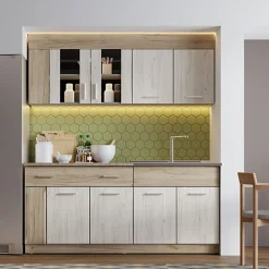 Cucina Beige Marrone Rovere un Cassetto 4 Ripiani, 8 Ante - Interamna