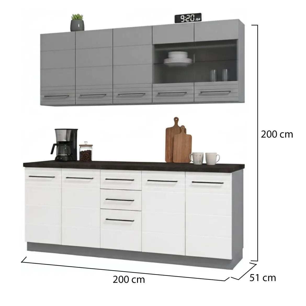 Cucina Bianco Grigio 2 Cassetti 9 Ripiani, 10 Ante - Zambana