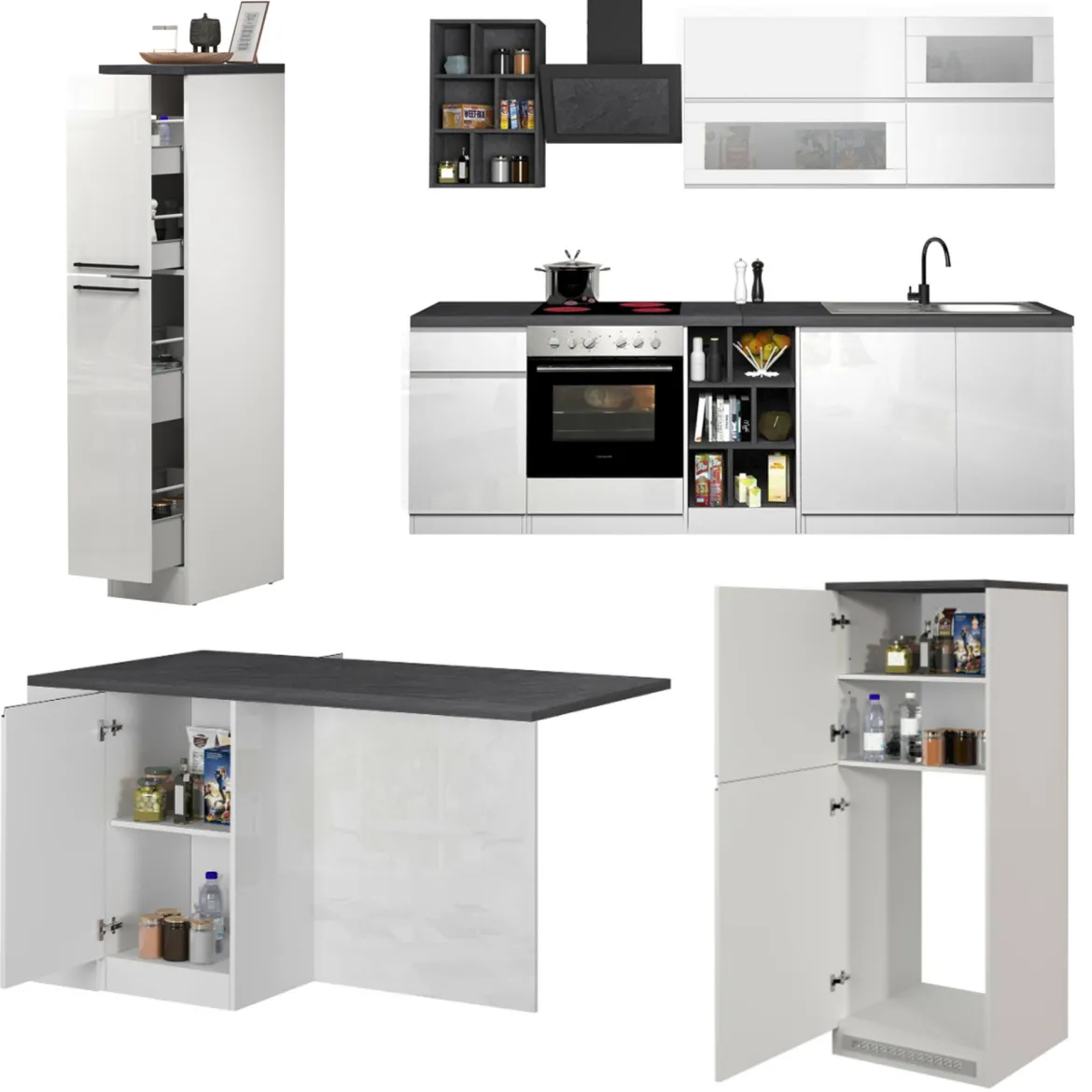 Cucina Bianco Lucido Grigio Ardesia 3 Cassetti 29 Ripiani, 12 Ante Made in Italy - Balme