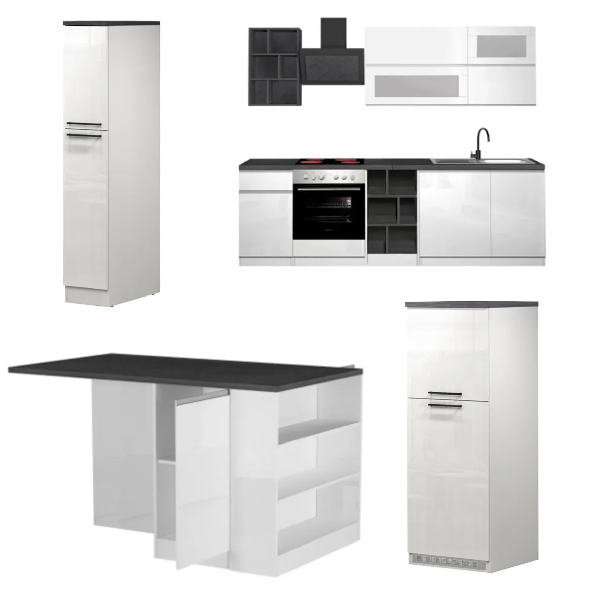 Cucina Bianco Lucido Grigio Ardesia 3 Cassetti 29 Ripiani, 12 Ante Made in Italy - Balme