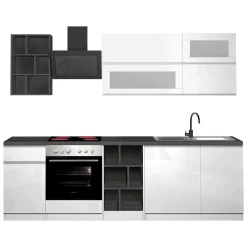 Cucina Bianco Lucido Grigio Ardesia un Cassetto 13 Ripiani, Modulabile Made in Italy - Fonti