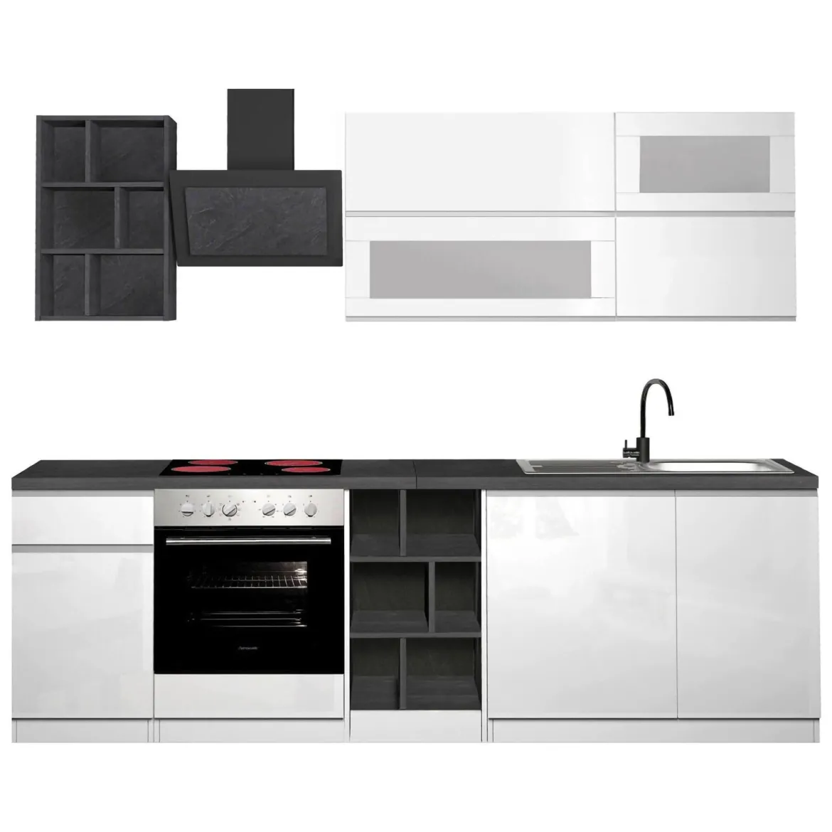 Cucina Bianco Lucido Grigio Ardesia un Cassetto 13 Ripiani, Modulabile Made in Italy - Fonti