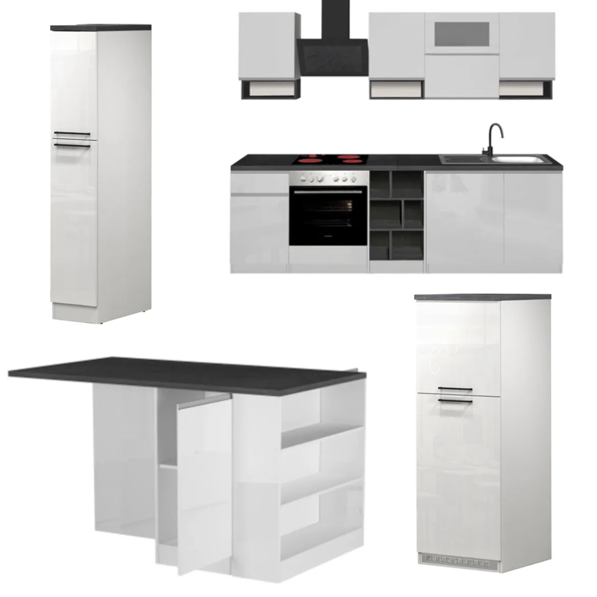 Cucina Bianco Lucido Grigio Ardesia Modulabile 29 Ripiani, 3 Cassetti Made in Italy - Balme