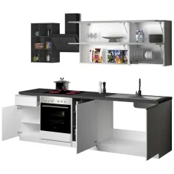 Cucina Bianco Lucido Grigio Ardesia un Cassetto 13 Ripiani, Modulabile Made in Italy - Fonti