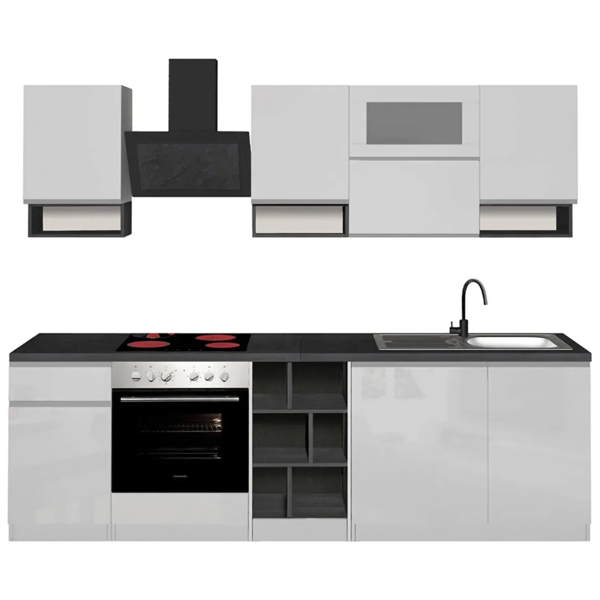 Cucina Bianco Lucido Grigio Ardesia un Cassetto 19 Ripiani, Modulabile Made in Italy - Attiko