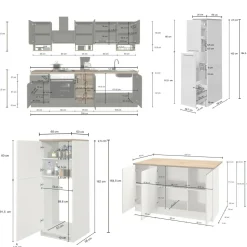 Cucina Bianco Lucido Marrone Rovere 3 Cassetti 30 Ripiani, Modulabile Made in Italy - Armend