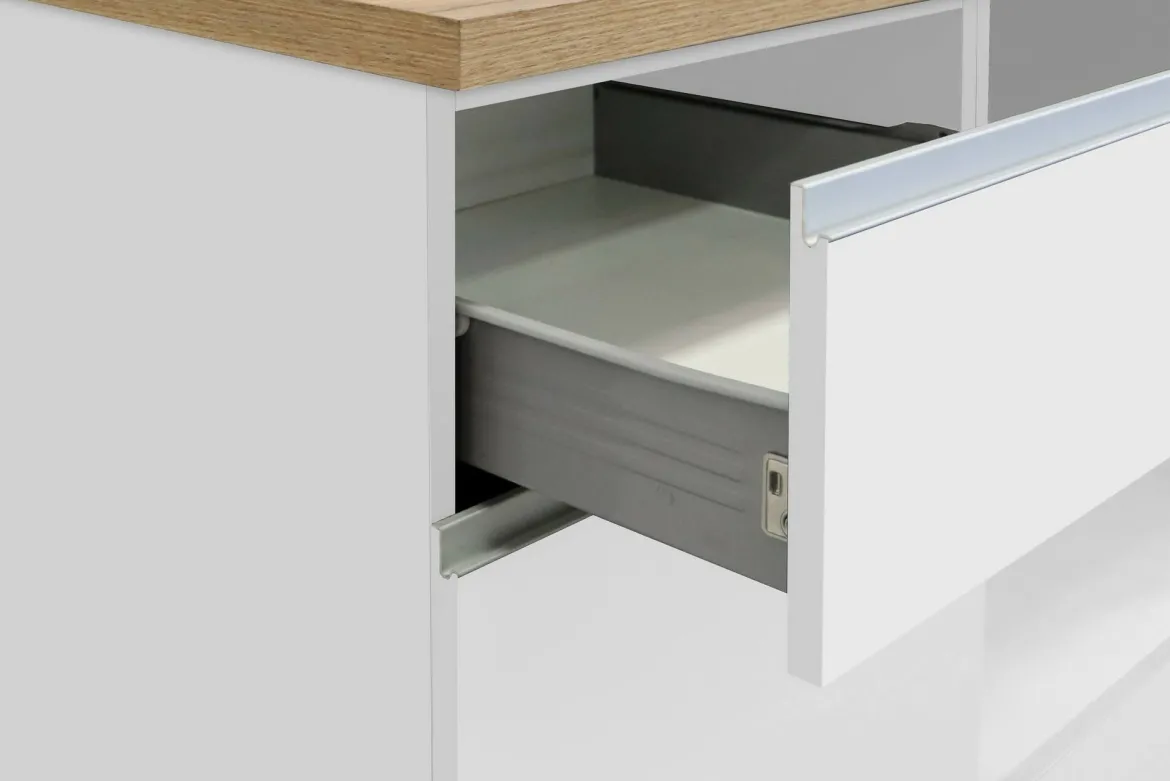 Cucina Bianco Lucido Marrone Rovere un Cassetto 13 Ripiani, Modulabile Made in Italy - Fonti