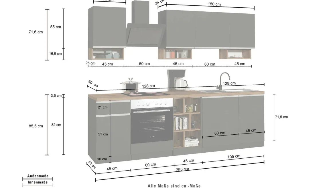 Cucina Bianco Lucido Marrone Rovere un Cassetto 19 Ripiani, Modulabile Made in Italy - Attimis