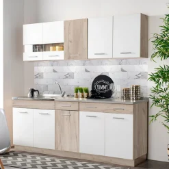 Cucina Bianco Marrone Rovere 2 Cassetti 5 Ripiani, 10 Ante - Bornago