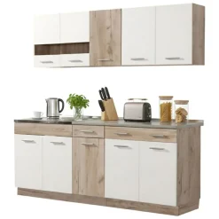Cucina Bianco Marrone Rovere 2 Cassetti 5 Ripiani, 10 Ante - Bornago