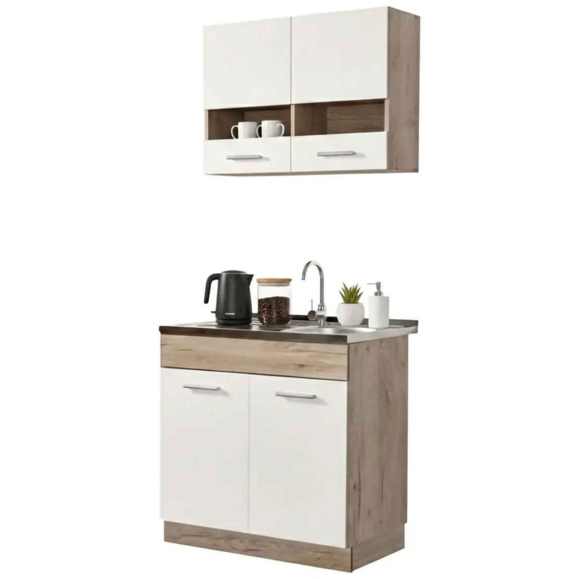 Cucina Bianco Marrone Rovere 3 Cassetti 3 Ripiani, Apertura Battente, Scorrevole - Orlaya