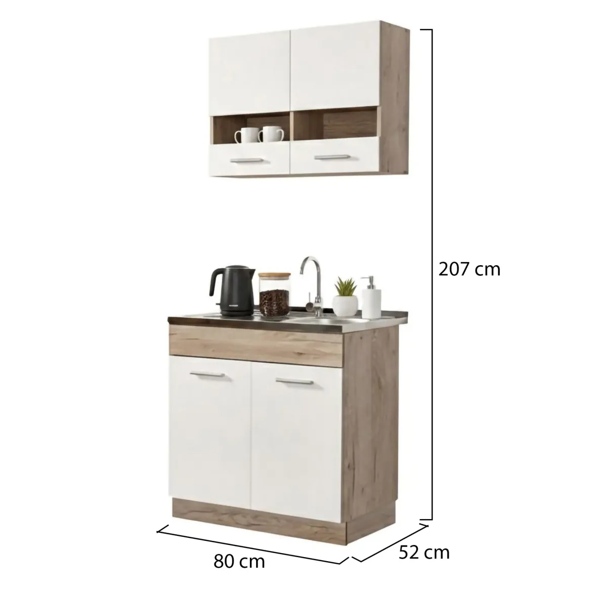 Cucina Bianco Marrone Rovere 3 Cassetti 3 Ripiani, Apertura Battente, Scorrevole - Orlaya