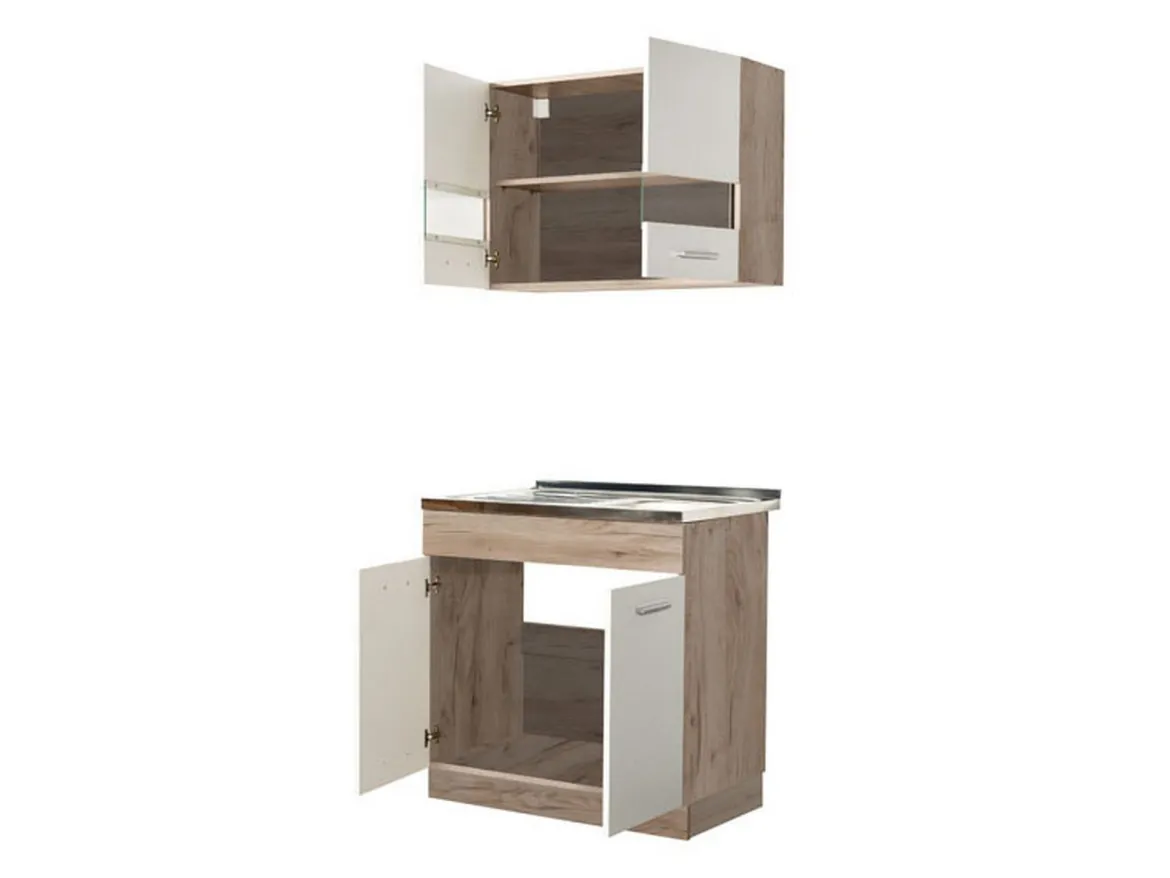 Cucina Bianco Marrone Rovere 3 Cassetti 3 Ripiani, Apertura Battente, Scorrevole - Orlaya