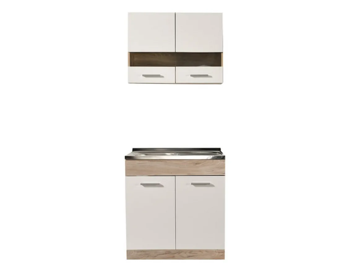 Cucina Bianco Marrone Rovere 3 Cassetti 3 Ripiani, Apertura Battente, Scorrevole - Orlaya