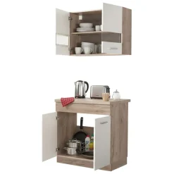 Cucina Bianco Marrone Rovere 3 Cassetti 3 Ripiani, Apertura Battente, Scorrevole - Orlaya