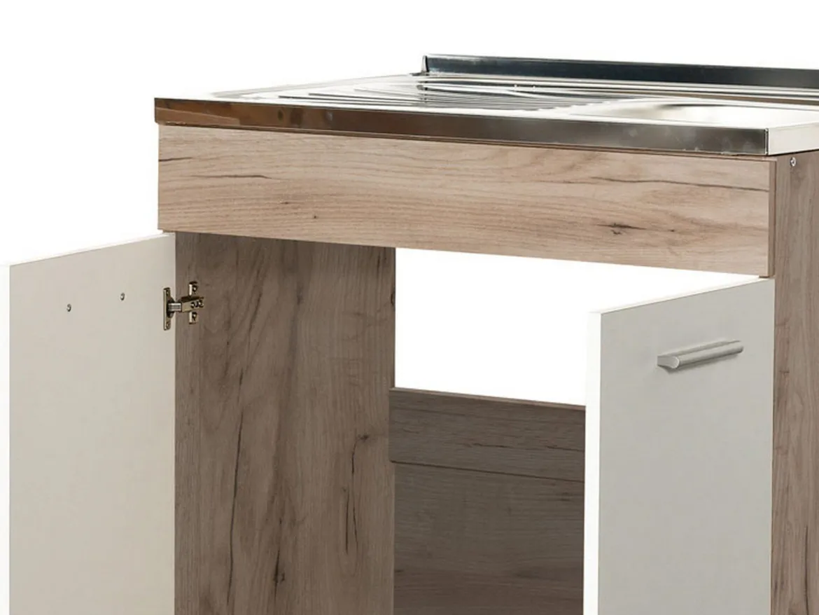 Cucina Bianco Marrone Rovere 3 Cassetti 3 Ripiani, Apertura Battente, Scorrevole - Orlaya
