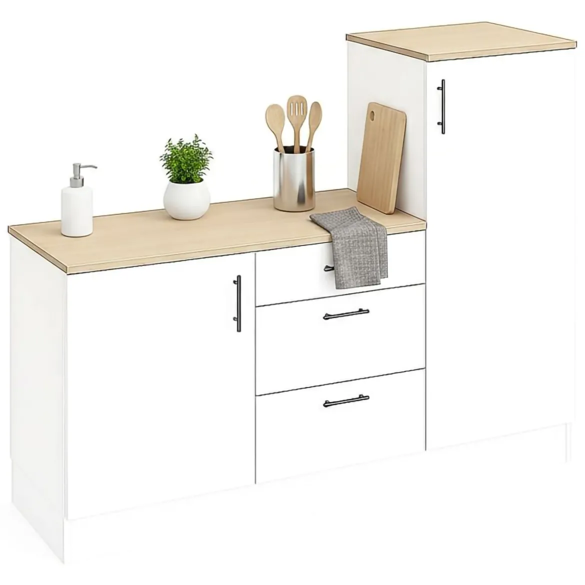 Cucina Bianco Marrone Rovere 4 Cassetti 5 Ripiani, Apertura Battente, Scorrevole - Althenis