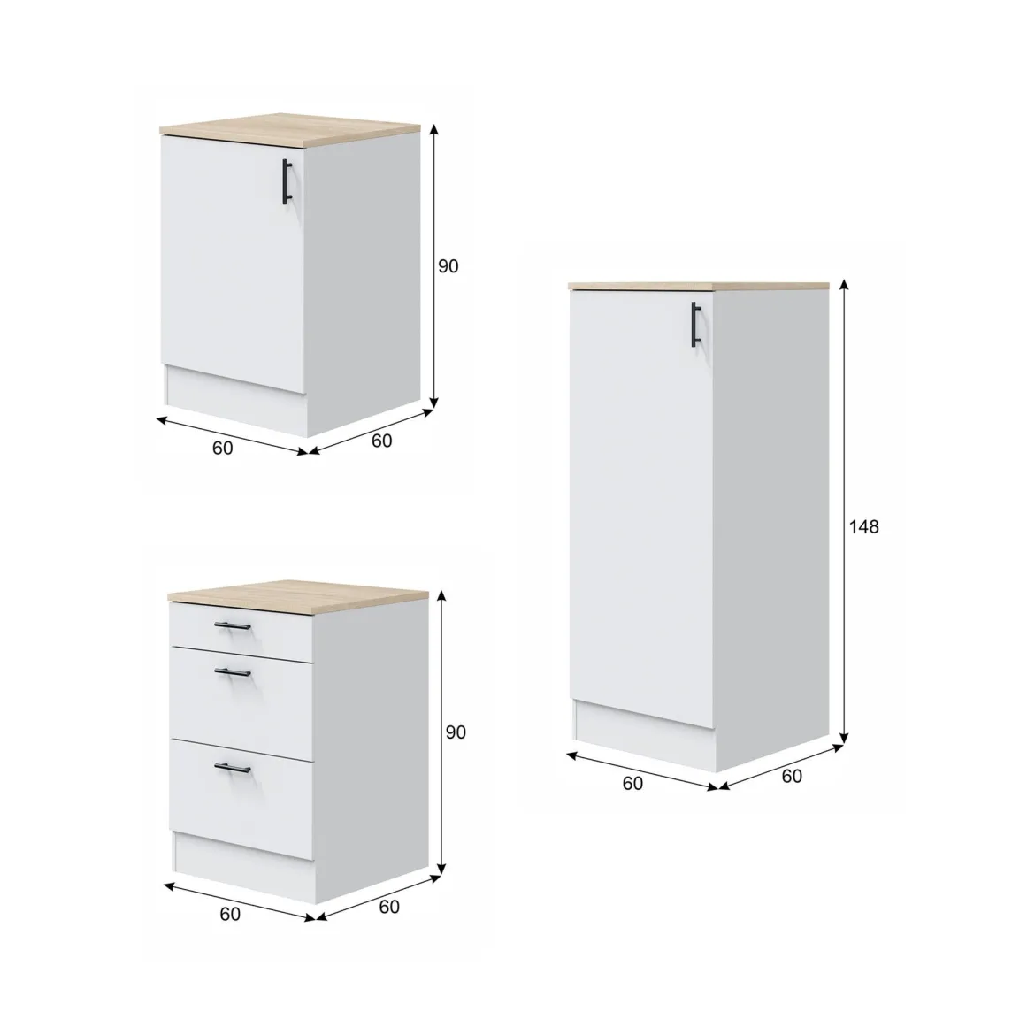 Cucina Bianco Marrone Rovere 4 Cassetti 5 Ripiani, Apertura Battente, Scorrevole - Althenis
