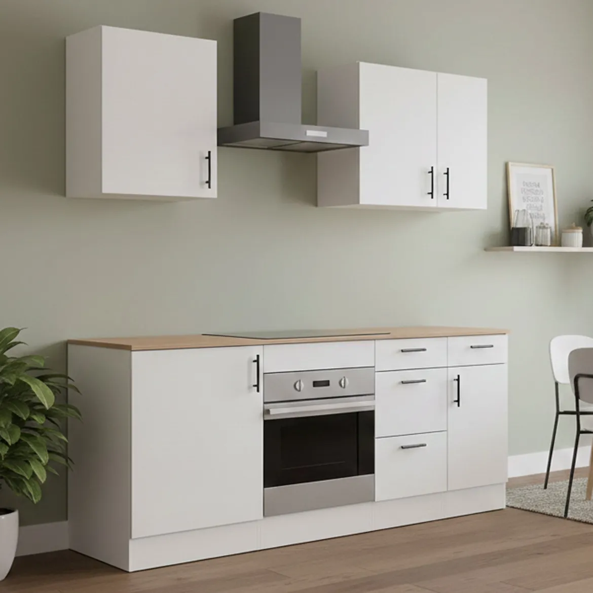 Cucina Bianco Marrone Rovere 4 Cassetti Modulabile, 7 Ripiani - Silphora