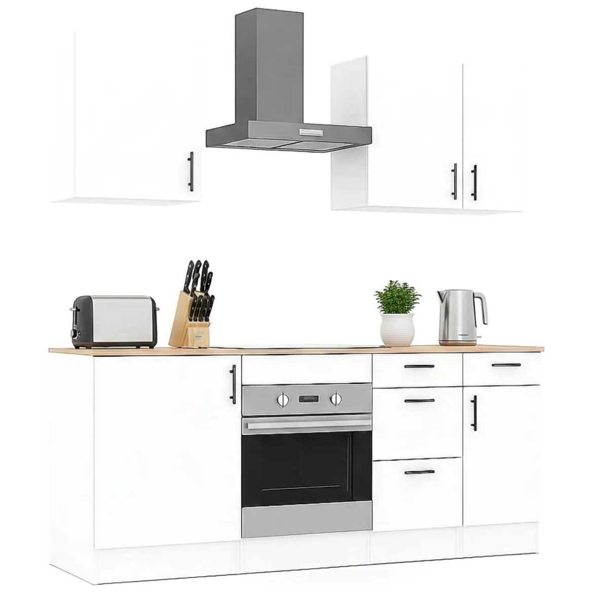 Cucina Bianco Marrone Rovere 4 Cassetti Modulabile, 7 Ripiani - Silphora