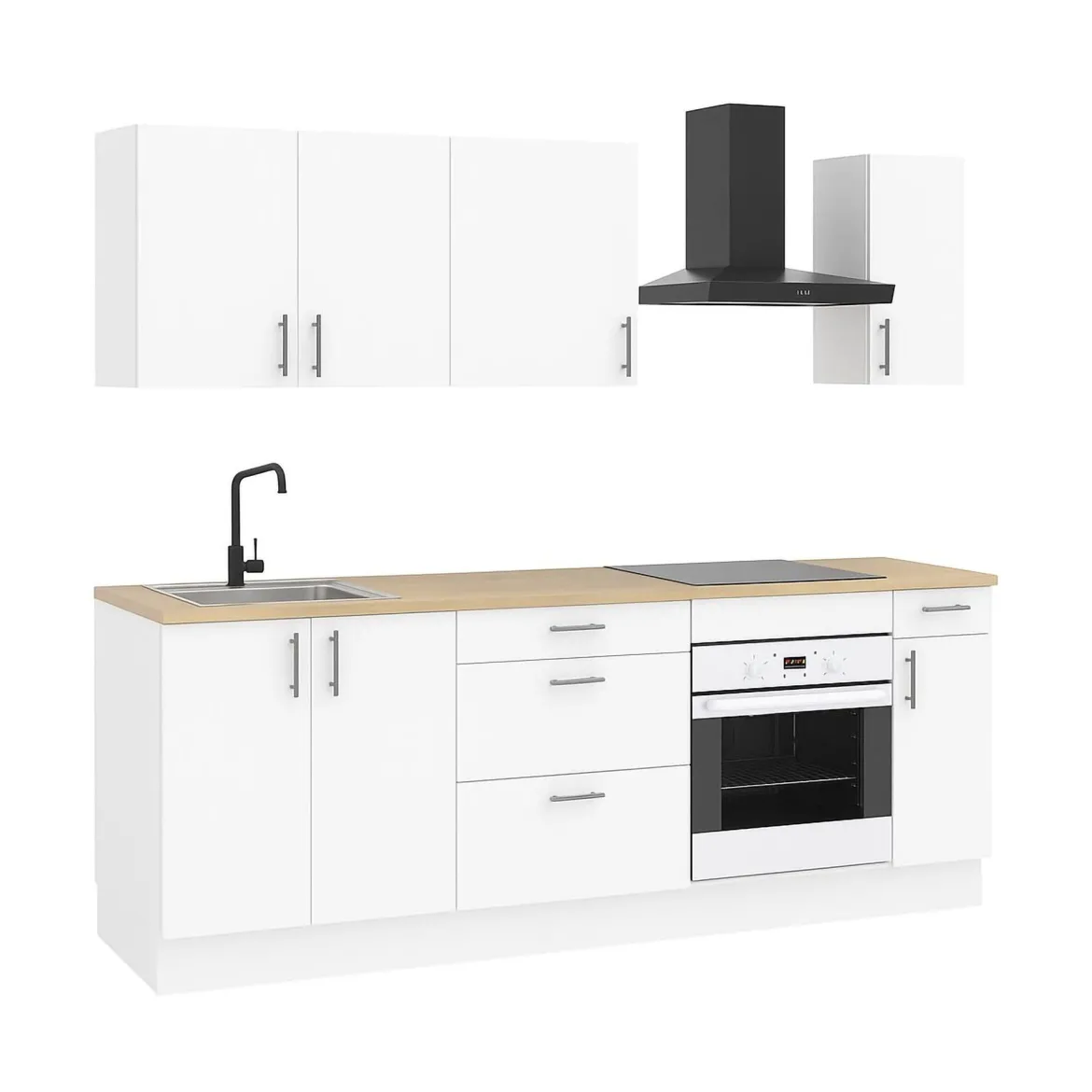 Cucina Bianco Marrone Rovere 4 Cassetti Modulabile, 7 Ripiani - Silphora