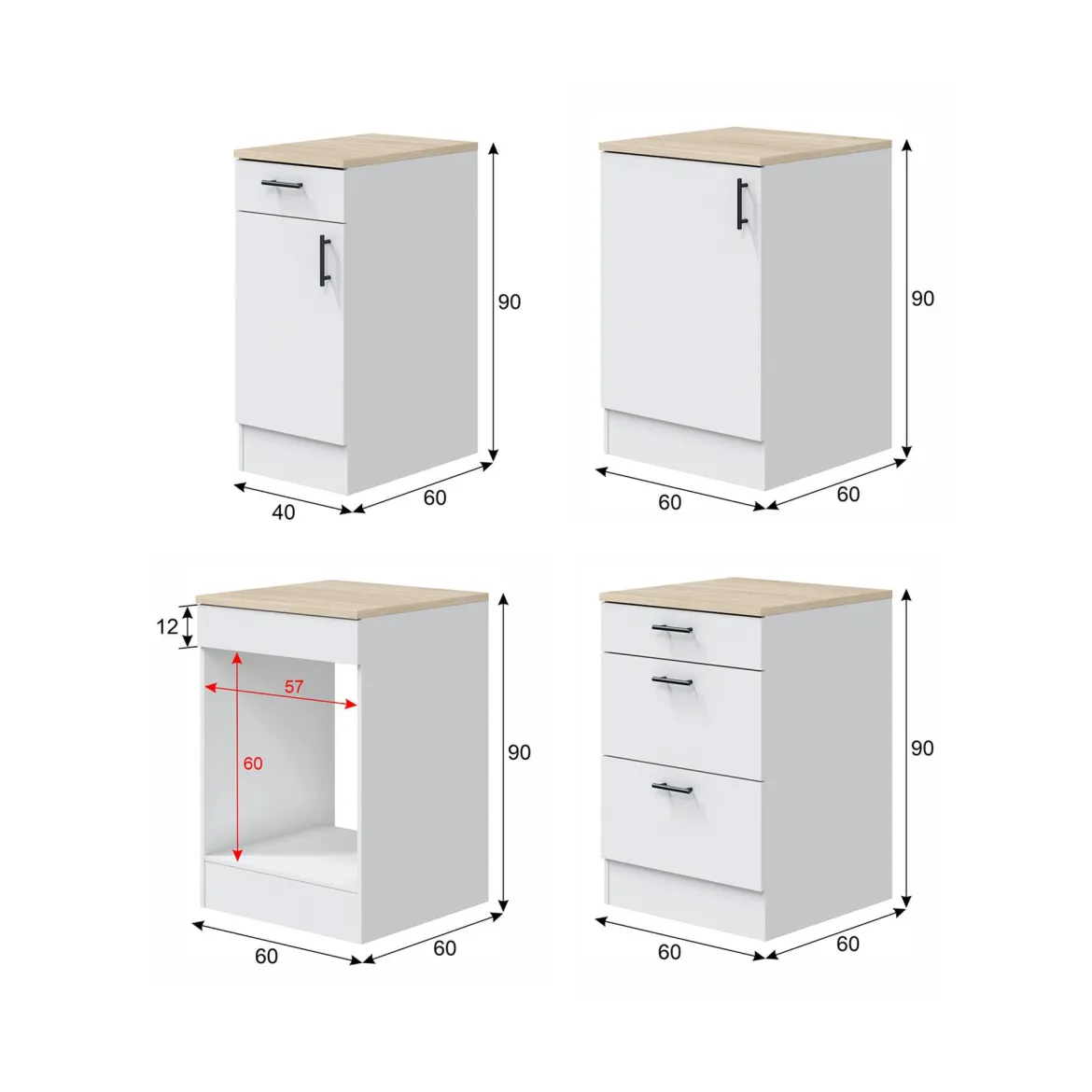 Cucina Bianco Marrone Rovere 4 Cassetti Modulabile, 7 Ripiani - Silphora
