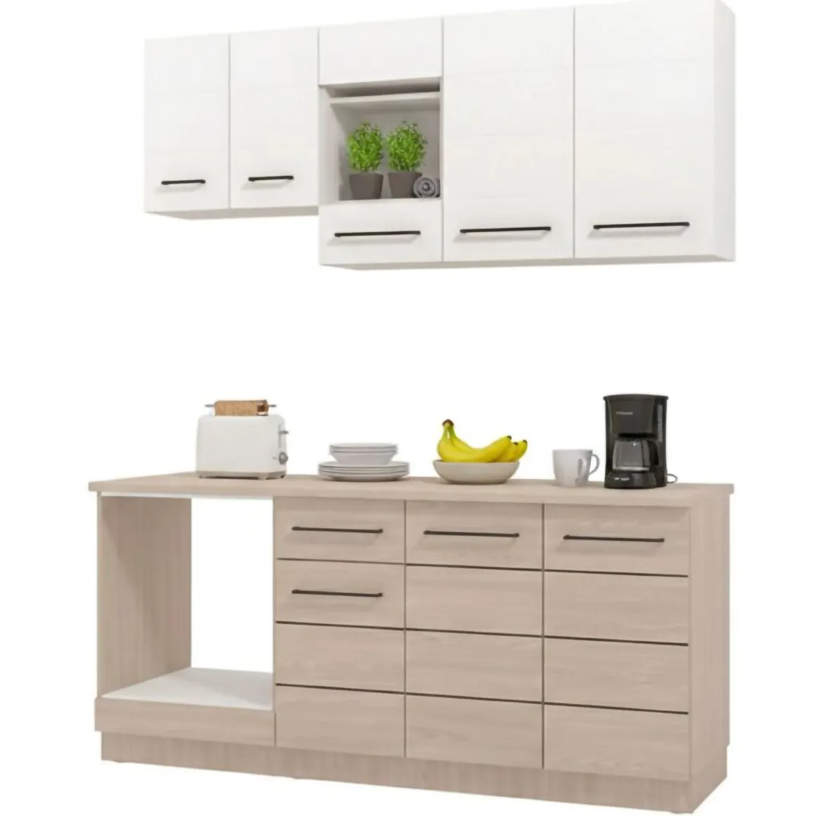 Cucina Bianco Marrone Rovere un Cassetto 3 Ripiani, 8 Ante - Solarolo