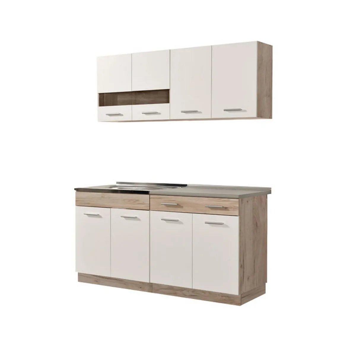 Cucina Bianco Marrone Rovere un Cassetto 3 Ripiani, 8 Ante - Solarolo